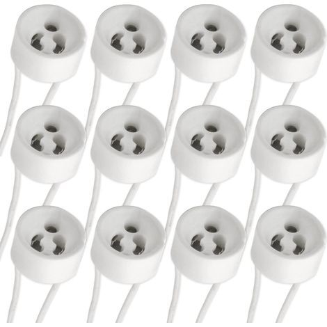 GU10 Spotlight Socket with Silicon Cable, 0-250V 2A max. 300W, Standard GU10 Socket Ceramic Base, Connector Adapter for Halogen Spotlight and LED Ceiling Bulb, Pack of 12 (1/5)