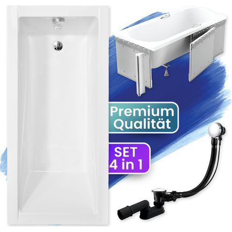 Badewanne Rechteck 130x70 mit Styroporverkleidung, Ablaufgarnitur & Füßen GRATIS - Komplettset 4in1 Original Acryl Wanne Siphon - BADLAND MODERN (1/5)