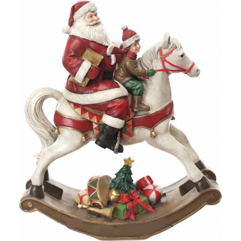 Statuetta Cavallo a dondolo con Babbo Natale colori natalizi in poli-resina Storia Dino Bianchi (1/3)