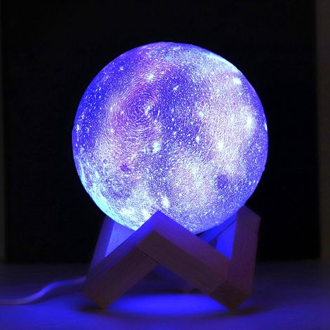 Lampe De Nuit USB - Lune 3D Imprimée - Diamètre 8 Cm - 16 Couleurs - Avec Télécommande - Pour Chambre Bureau (1/5)