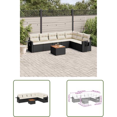 The Living Store 8-tlg. Garten-Sofagarnitur mit Kissen Schwarz Poly Rattan - Gartenmöbel Set - Esszimmergarnitur Außen - Lounge Möbel - Outdoor Couch - Rattan Gartenset (1/3)