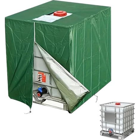 Cover for 1000L water bucket – UV-resistant polyester fabric – 120 x 100 x 116 cm – Green (1/5)