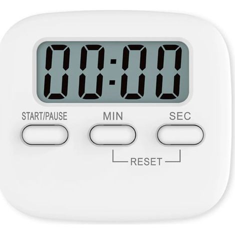 Temporizador de cocina magnético digital con pantalla LCD: temporizador de huevos, cronómetro, cuenta regresiva para cocinar, hornear y estudiar (blanco). (1/4)