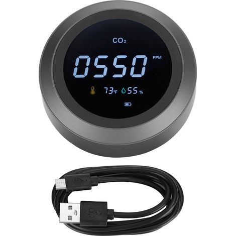 Tragbarer WLAN-CO₂-Detektor – Luftqualitätsmonitor mit Temperatur- und Feuchtigkeitssensor – Schwarz