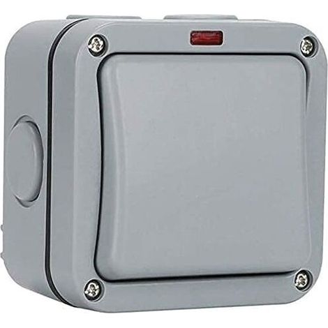 Interrupteur extérieur étanche - Interrupteur de commande - Voyant lumineux - 20A - IP65 adapté pour jardin, atelier, balcon, gris (1/5)