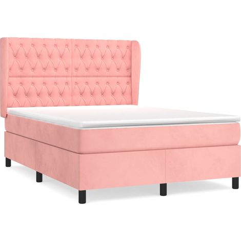 Maison Exclusive - Sommier à lattes de lit avec matelas Rose 140x190 cm Velours (1/5)