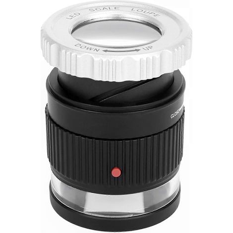 Loupe à échelle LED 30X avec grossissement réglable, loupe cylindrique en métal avec miroir gradué pour petits objets. (1/5)