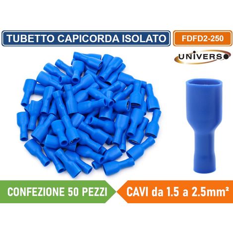 CONFEZIONE 50 PEZZI FDFD2-250 TERMINALE ISOLATO CAPICORDA FEMMINA PER CAVI DA 1.5mm² A 2.5mm - BLU (1/3)