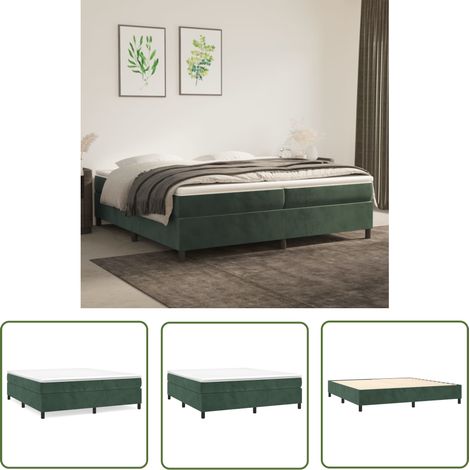 The Living Store Sommier à lattes de lit et matelas Vert foncé 200x200cm Velours - Lit Tapissier - Lit Double - Literie - Chambre À Coucher - Matelas À Ressorts Ensachés (1/5)