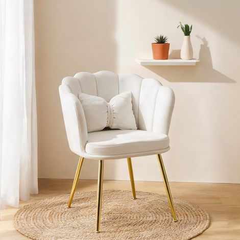 Fauteuil beige en velours 63 x 58 x 77 cm (1/5)
