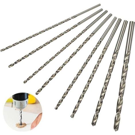 Set de Foret Extra Long 200mm 8Pcs, Foret en Acier à Grande Vitesse, Tige Droite avec Diamètre de 4mm, 4.2mm, 4.5mm, 5mm, 5.2mm, 6mm, 8mm, 10mm, Outil de Perçage pour Le Bois (1/4)