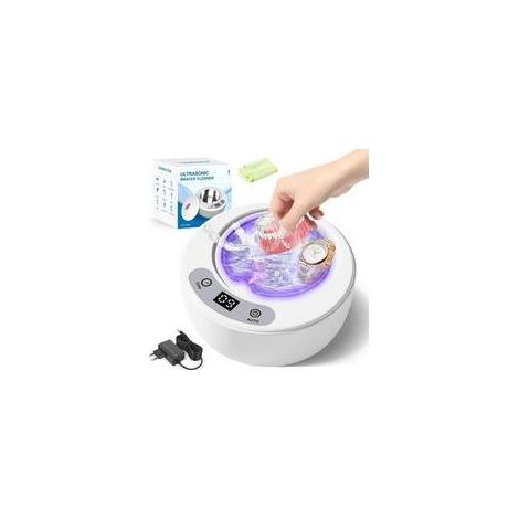 Nettoyeur Ultrasons 49000Hz avec Lampe UV, 5 Mode Nettoyeur Gouttiere Dentaire, Ultrasonic Cleaner, 200ml Bac Ultrason pour Prothèses Dentaires Protège - Dents Bijoux (1/5)