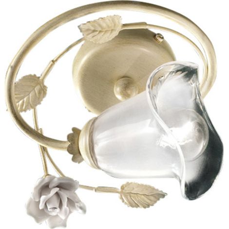 Plafoniera Classica Siena Metallo E Ceramica Bianco Sfumato Oro 1 Luce E14 (1/5)