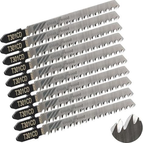 10 pièces lames de scie sauteuse Lame pour la coupe optimisée du bois, du PVC et du plastique, de scie sauteuse emmanchement T. (1/5)