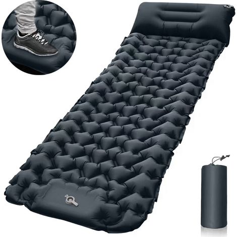 Aufblasbare Matratze für 1 Person, aufblasbares Zelt, Feldbett, faltbare selbstaufblasende Matratze für 1 Person für Biwak, Camp, Schlafen, Strand, Schwarz, 196 x 68 x 9 cm