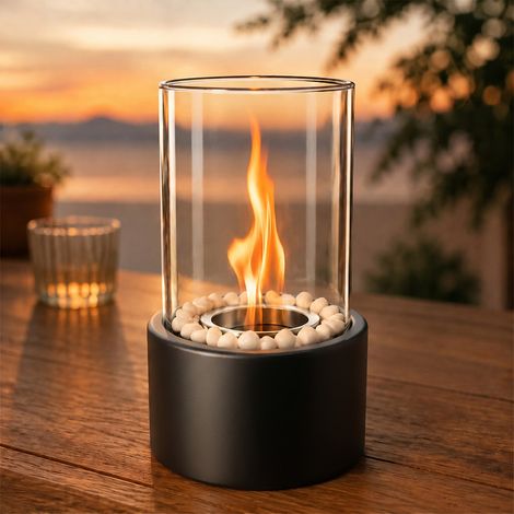GBLY camino a bioetanolo cilindrico adatto per uso interno ed esterno dotato di vetro resistente al calore (1/5)