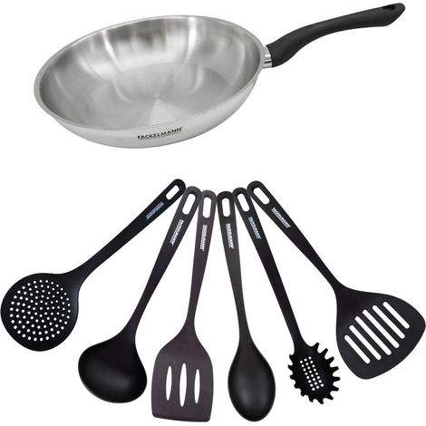 Set poêle 28 cm en inox et 6 ustensiles Fackelmann Geneva (1/5)