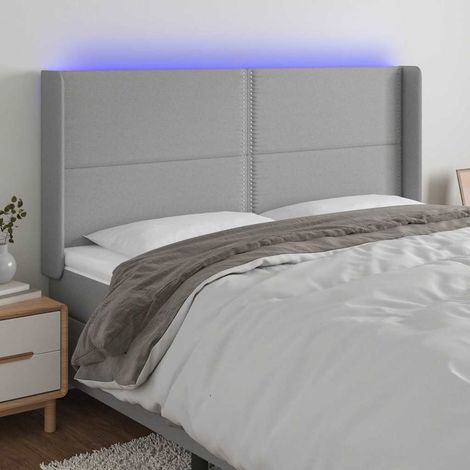 Tête de lit LED gris clair réglable en hauteur en tissu 203 x 16 x 118/128 cm, 24.75kg - PANGIVO (1/5)