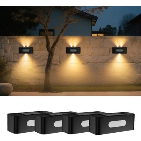 Luces solares para cercas (juego de 4), impermeables, iluminación superior e inferior (luz blanca cálida) (1/5)