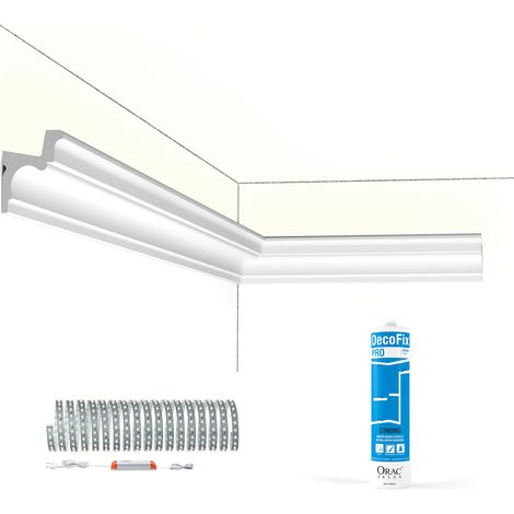 Pack 10 m corniche éclairage indirect + bandeau LED + colle C323 Orac , Paulmann- 5,5x4,2x200cm (h x p x L) - moulure décorative polyuréthane