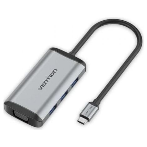 Docking USB Tipo-C Vention TGSHB/ 3xUSB/ 1xHDMI 4K/ 1xVGA/ 1xUSB Tipo-C PD/ Gris
