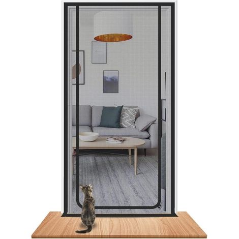 Puerta mosquitera para gatos, Puerta reforzada para gatos, 80x210 cm, Con cremallera, Cortina repelente para gatos (negra) (1/5)