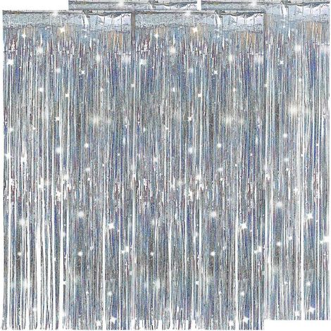 rideaux à franges argentées pour décor de fête, guirlandes de franges en feuille d'argent-250.00X100.00X0.10CM (1/4)