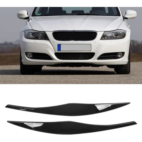 Sourcils de phares (une paire, gauche et droite) pour BMW Série 3 E90 E91 2005-2012 (référence 383) Noir brillant