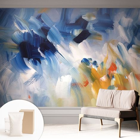 Fototapete Tapete Vliestapete mit Kleber Büro Wandgestaltung - Wanddekoration Wohnzimmer Farbenfrohe Pinselstriche 312x219 cm (1/5)