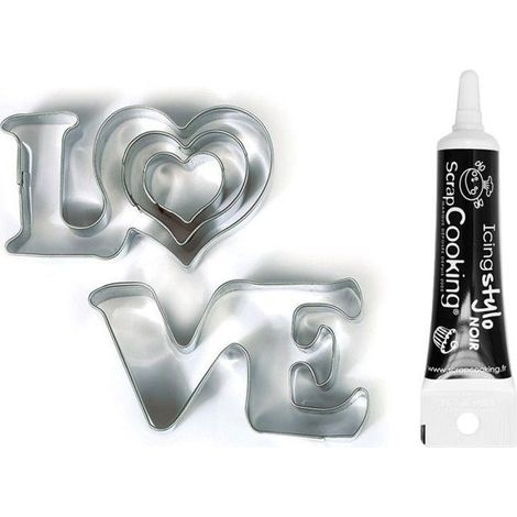 Emporte-pièces en inox Love + Stylo de glaçage noir