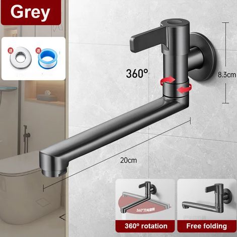 Robinet mural monotrou en laiton gris pour évier de jardin, cuisine, salle de bain, toilettes, piscine - Robinet mural durable (1/5)