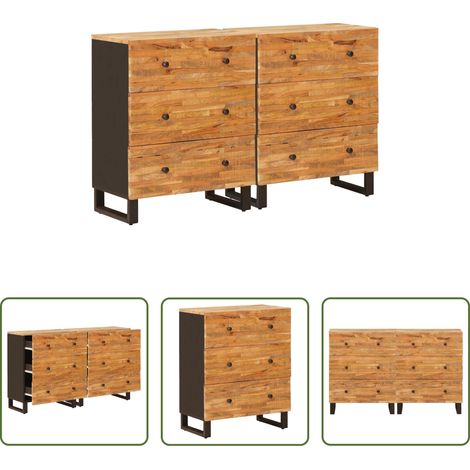 vidaXL Mangoholz - Sideboard 2 pcs Braun 60 x 33 x 75 cm Massivholz Mango (1/5)