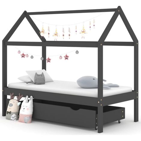 Lit cabane enfant avec un tiroir Gris foncé Pin 80x160 (1/5)