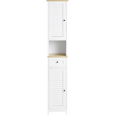Mueble Columna de Baño Armario para Baño Alto con 5 Estantes 1 Compartimento Abierto 2 Puertas y 1 Cajón 32 x 30 x170cm FRG236-WN SoBuy ES