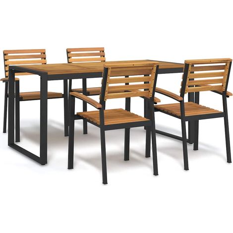Ensemble repas de jardin 5 pièces en acacia massif et métal, table 160 x 80 cm - PANGIVO (1/5)