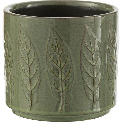 Cache pot en céramique feuillage vert (1/4)