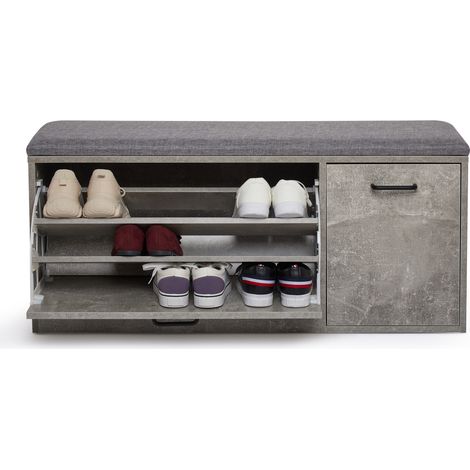 Mondeer Shoe Rack with Seat, Grey Wooden Entryway Bench & Organiser, Padded Stool for Hallway, Porch, 100x30x46.5cm (1/5)