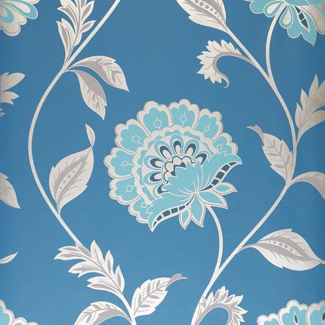 Dulux Kerala Sapphire Wallpaper Blue Teal Silver Metallic Paste The Wall (1/2)