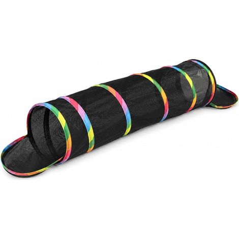 Tunnel pliable pour chat en maille Ø 28 cm × 81 cm, tunnel de jeu multicolore avec rabats aux deux extrémités, tunnel de perçage respirant pour chats, chatons, lapins d'intérieur (1/5)
