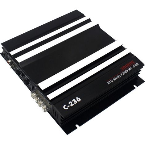 Un amplificateur double canal haute performance pour autoradios, avec une puissance de sortie allant jusqu'à 3800 watts. Il dispose d'une sortie stéréo bidirectionnelle. (1/5)