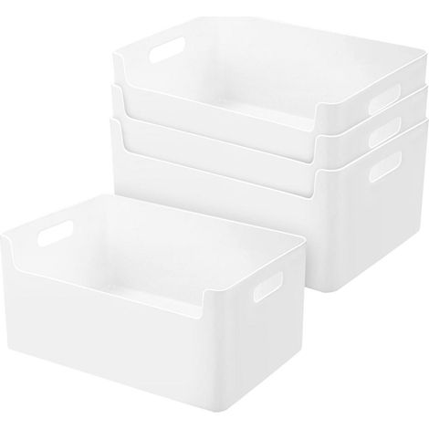Lot de 4 paniers de rangement avec poignées, Blanc, 25cm (1/5)