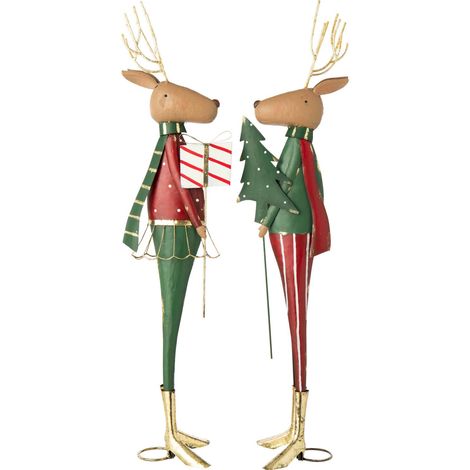 Duo de rennes de Noël en métal - rouge et vert foncé (1/3)
