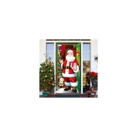 Ersandy – Couverture de porte Père Noël 180x90cm – Tissu poliéster ligero y resistente – Lavable y duradero – Decoración festiva para Noël