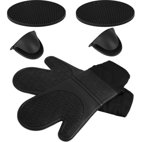Gants isolants en silicone épais, anti-brûlures, pour barbecue, four à micro-ondes et cuisine (noir) (1/5)