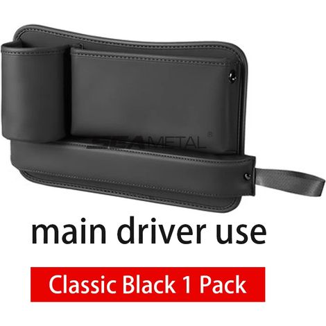 (Noir à gauche) Organisateur d'espace pour siège auto, base épaisse en cuir PU, sac de rangement pour espace entre les sièges, porte-gobelet, poche de rangement pour console centrale (1/5)