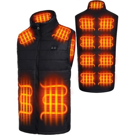 Gilet Chauffant Électrique Veste Chauffante de travail Sans Manche ultraléger  Gilet Chauffant électrique Unisexe Rechargeable Intelligent 13 Zones Réchauffeurs 3 Modes Chauffante,Noir,6XL (1/5)