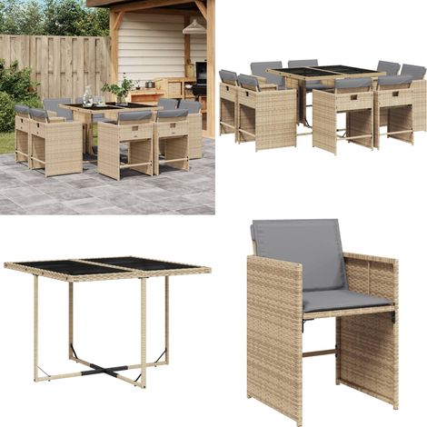 Ensemble à manger de jardin et coussins 9 pcs mélange beige - Salon De Jardin - Meuble De Jardin - Set Salon De Jardin - Résine Tressée - Mobilier Extérieur - Home & Living