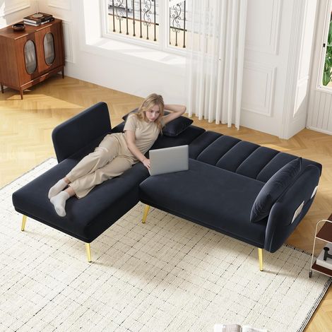Canapé-lit moderne en forme de L avec coin supplémentaire, canapé d'angle convertible, convient pour salon, chambre à coucher, home cinéma, chambre d'amis, avec vidéo (1/5)