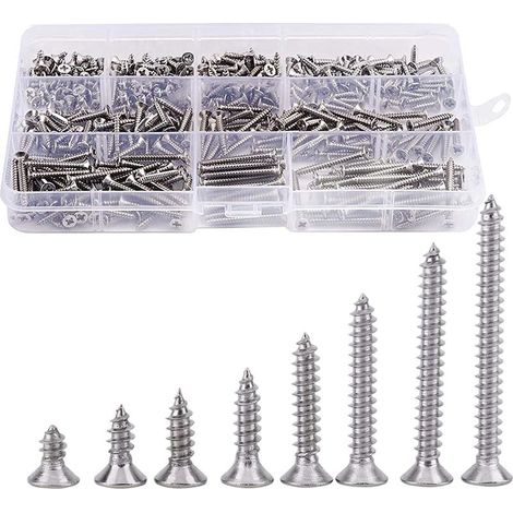 Lot de 400 vis autotaraudeuses à tête plate M3 en acier inoxydable 304 – Pour bois dur – Résistance à la rouille – Vissage rapide - 400pcs (1/5)