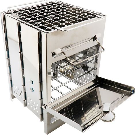 Estufa de leña portátil de acero inoxidable con bolsa de almacenamiento, estufa plegable para barbacoas al aire libre, senderismo, viajes y picnics. (1/5)